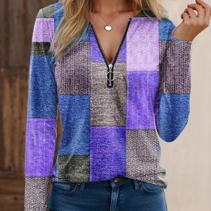 Crew Neck Long Sleeve Plain Regular Micro-Elasticity Loose Blouse For Women, Blouses, color:Purple|size:5XL, catalog Noracora shop