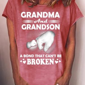 Womens Grandma And Grandson A Bond That Cant Be Broken Cotton-Blend Crew Neck T-Shirt, T-shirts, Lilicloth.com