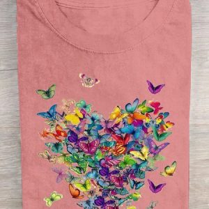 Loose Casual Crew Neck Butterfly T-Shirt, T-shirts, Lilicloth.com