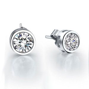 earrings - Italo Classic Bezel Created White Sapphire Stud Earrings, Italo jewelry - Online Catalog