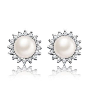 Earrings - Italo Halo White Pearl Stud Earrings, Apparel & Accessories, Italo jewelry - Online Catalog
