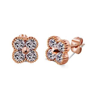 Earrings - Italo Clover Rose Gold Created White Sapphire Stud Earrings, Apparel & Accessories, Italo jewelry - Online Catalog