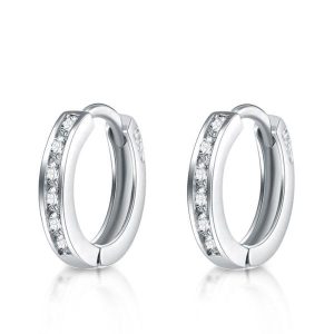 Earrings - Italo Channel Setting Created White Sapphire Hoop Earrings, Apparel & Accessories, Italo jewelry - Online Catalog