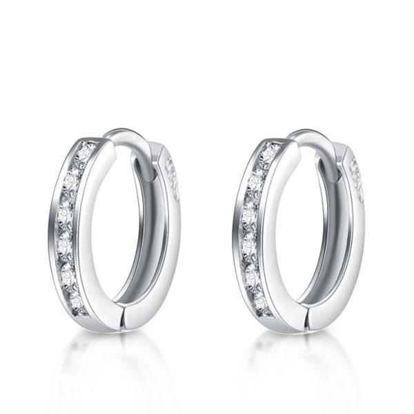 earrings - Italo Channel Setting Created White Sapphire Hoop Earrings Huggie Earrings, Italo jewelry - Online Catalog