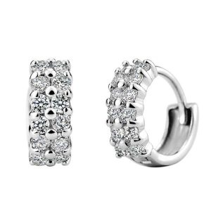 Earrings - Double Row Created White Sapphire Hoop Earrings, Apparel & Accessories, Italo jewelry - Online Catalog