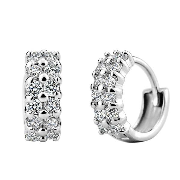 Earrings - Double Row Created White Sapphire Hoop Earrings, Apparel & Accessories, Italo jewelry - Online Catalog