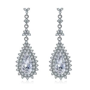 Earrings - Italo Halo Pear Created White Sapphire Drop Earrings, Apparel & Accessories, Italo jewelry - Online Catalog
