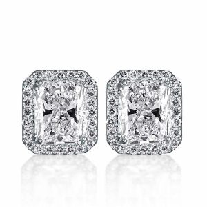 earrings - Italo Halo Stud Earrings For Women Radiant Cut Earrings, Italo jewelry - Online Catalog