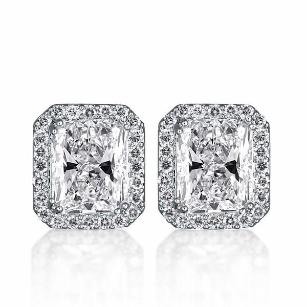 Earrings - Italo Halo Stud Earrings For Women Radiant Cut Earrings, Apparel & Accessories, Italo jewelry - Online Catalog
