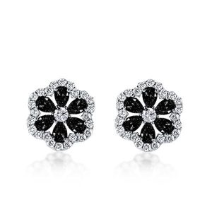 Earrings - Flower Design Created Black Sapphire Stud Earrings, Apparel & Accessories, Italo jewelry - Online Catalog