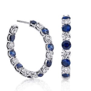 earrings - Classic Blue Sapphire Round Cut Hoop Earrings, Italo jewelry - Online Catalog