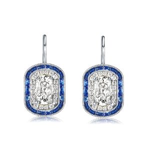Earrings - Luxury Blue Double Halo Cushion Drop Earrings, Apparel & Accessories, Italo jewelry - Online Catalog