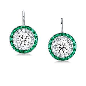 Earrings - Luxury Halo Created Emerald Sapphire Drop Earrings, Apparel & Accessories, Italo jewelry - Online Catalog