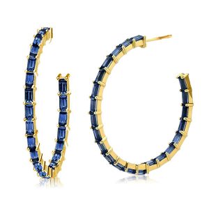 earrings - Golden Blue Baguette Cut Hoop Earrings, Italo jewelry - Online Catalog