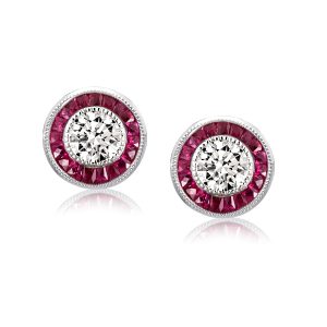 earrings - Garnet Halo Round Cut Stud Earrings, Italo jewelry - Online Catalog