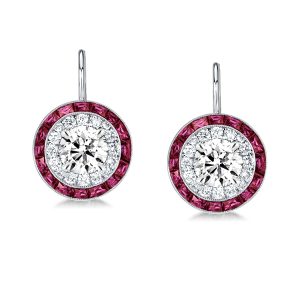 Earrings - Luxury Halo White & Garnet Drop Earrings, Apparel & Accessories, Italo jewelry - Online Catalog