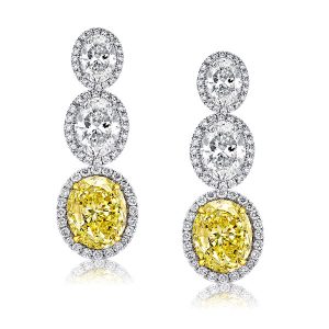 Earrings - Halo Oval Yellow & White Drop Earrings, Apparel & Accessories, Italo jewelry - Online Catalog