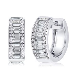 earrings - Baguette & Round Triple Row Hoop Earrings, Italo jewelry - Online Catalog