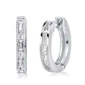 Earrings - Baguette Cut White Sapphire Hoop Earrings, Apparel & Accessories, Italo jewelry - Online Catalog