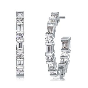 Earrings - Baguette & Round Cut White Sapphire Hoop Earrings, Apparel & Accessories, Italo jewelry - Online Catalog