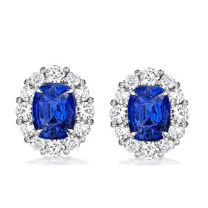 Earrings - Halo Cushion Created Sapphire Stud Earrings, Apparel & Accessories, Italo jewelry - Online Catalog