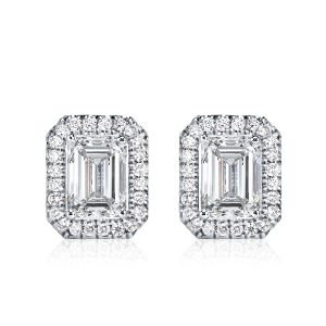 Earrings - Halo Emerald Cut Stud Earrings, Apparel & Accessories, Italo jewelry - Online Catalog