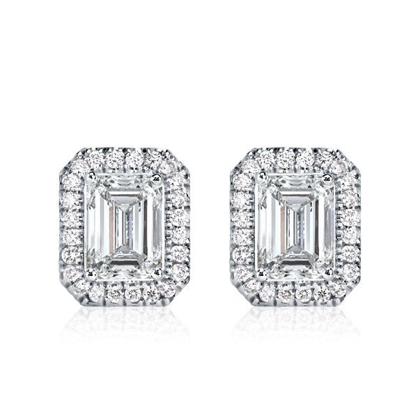 Earrings - Halo Emerald Cut Stud Earrings, Apparel & Accessories, Italo jewelry - Online Catalog