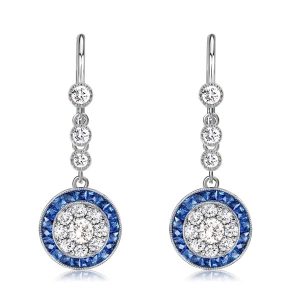 Earrings - Halo Milgrain White & Blue Drop Earrings, Apparel & Accessories, Italo jewelry - Online Catalog
