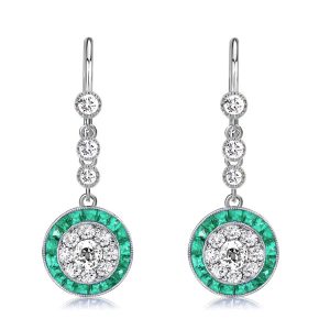 Earrings - Halo Milgrain White & Green Drop Earrings, Apparel & Accessories, Italo jewelry - Online Catalog