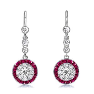 Earrings - Halo Milgrain White & Red Drop Earrings, Apparel & Accessories, Italo jewelry - Online Catalog