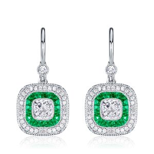Earrings - Milgrain Halo Cushion Cut Drop Earrings In Sterling SIlver, Apparel & Accessories, Italo jewelry - Online Catalog
