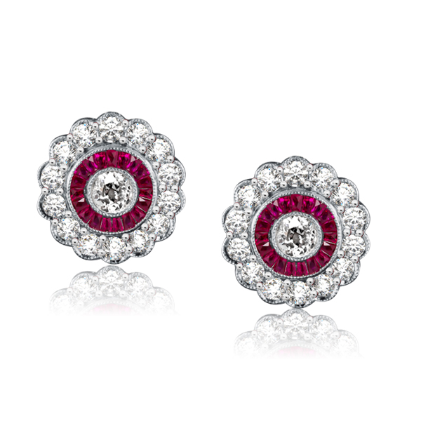 Earrings - Baguette Halo Milgrain Stud Earrings, Apparel & Accessories, Italo jewelry - Online Catalog