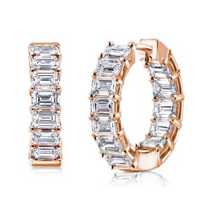 Earrings - Rose Gold Emerald Cut White Sapphire Hoop Earrings, Apparel & Accessories, Italo jewelry - Online Catalog