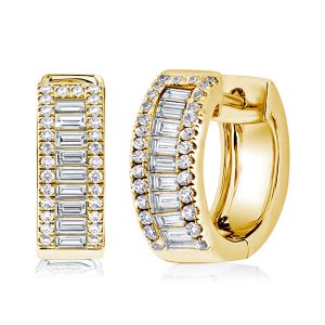 Earrings - Golden Baguette & Round Triple Row Hoop Earrings, Apparel & Accessories, Italo jewelry - Online Catalog