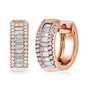 Earrings - Rose Gold Baguette & Round Triple Row Hoop Earrings, Apparel & Accessories, Italo jewelry - Online Catalog