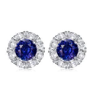 earrings - Classic Halo White & Blue Sapphire Stud Earrings, Italo jewelry - Online Catalog