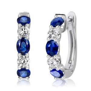 earrings - Oval & Round Cut Blue White Sapphire Hoop Earrings, Italo jewelry - Online Catalog
