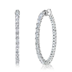 earrings - Baguette & Round Cut White Sapphire Hoop Earrings For Women, Italo jewelry - Online Catalog