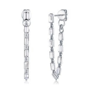 Earrings - Baguette Cut Sterling Silver Chain Earrings, Apparel & Accessories, Italo jewelry - Online Catalog