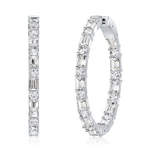 Earrings - Baguette Cut Sterling Silver Hoop Earrings For Women, Apparel & Accessories, Italo jewelry - Online Catalog