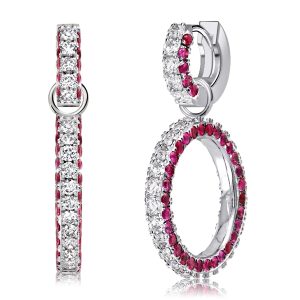 Earrings - Round Cut White & Ruby Sapphire Drop Earrings For Women, Apparel & Accessories, Italo jewelry - Online Catalog