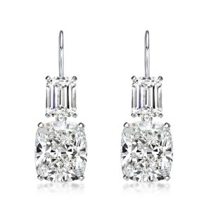 earrings - Emerald & Cushion Cut Drop Earrings In Sterling Silver, Italo jewelry - Online Catalog