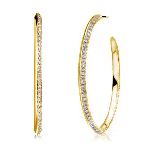 earrings - Italo Golden One Side Round Cut Hoop Earrings For Women, Italo jewelry - Online Catalog