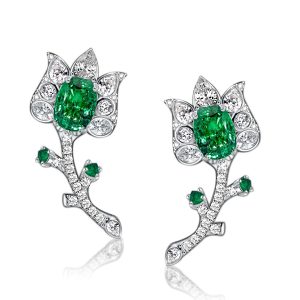 Earrings - Italo Flower Design Cushion Cut Emerald Color Stud Earrings, Apparel & Accessories, Italo jewelry - Online Catalog