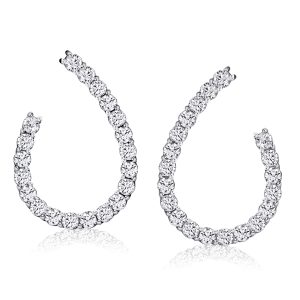 Earrings - Round Cut White Sapphire Hoop Earrings In Sterling Silver, Apparel & Accessories, Italo jewelry - Online Catalog