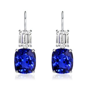 earrings - Italo Emerald & Cushion Cut Blue Sapphire Drop Earrings, Italo jewelry - Online Catalog