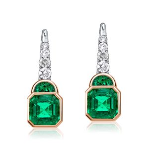 Earrings - Italo Two Tone Asscher Cut Emerald Color Drop Earrings, Apparel & Accessories, Italo jewelry - Online Catalog