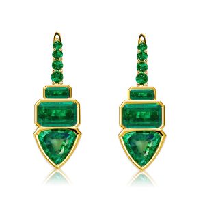 earrings - Italo Golden Trilliant Cut Emerald Color Drop Earrings, Italo jewelry - Online Catalog
