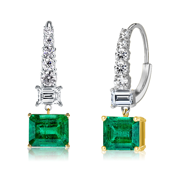 Earrings - Italo Two Tone Emerald Cut Emerald Sapphire Drop Earrings, Apparel & Accessories, Italo jewelry - Online Catalog