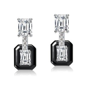 Earrings - Italo Two Tone Emerald Cut White Sapphire Drop Earrings, Apparel & Accessories, Italo jewelry - Online Catalog